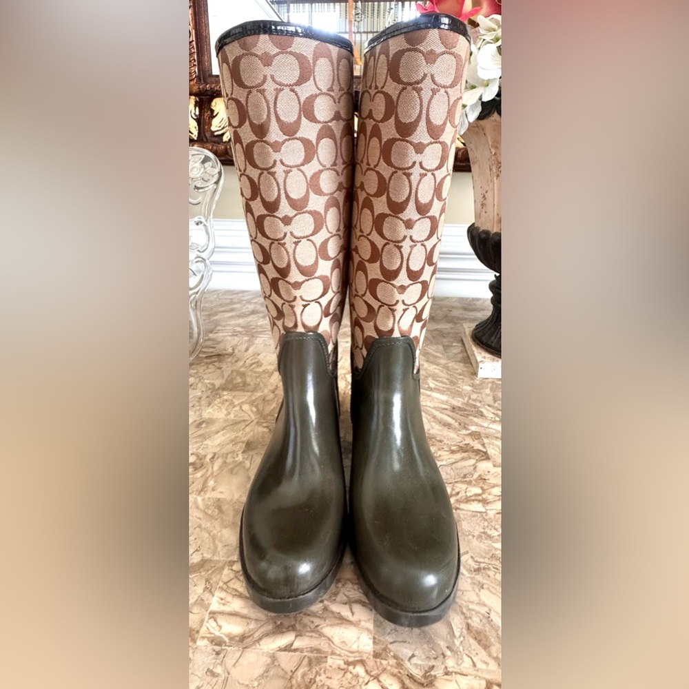 Coach Olive and Tan Rain Wheather Boots
